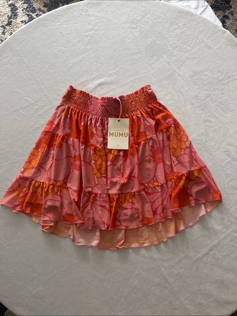 Show Me Your MuMu Pink & Orange Floral Tiered Skirt